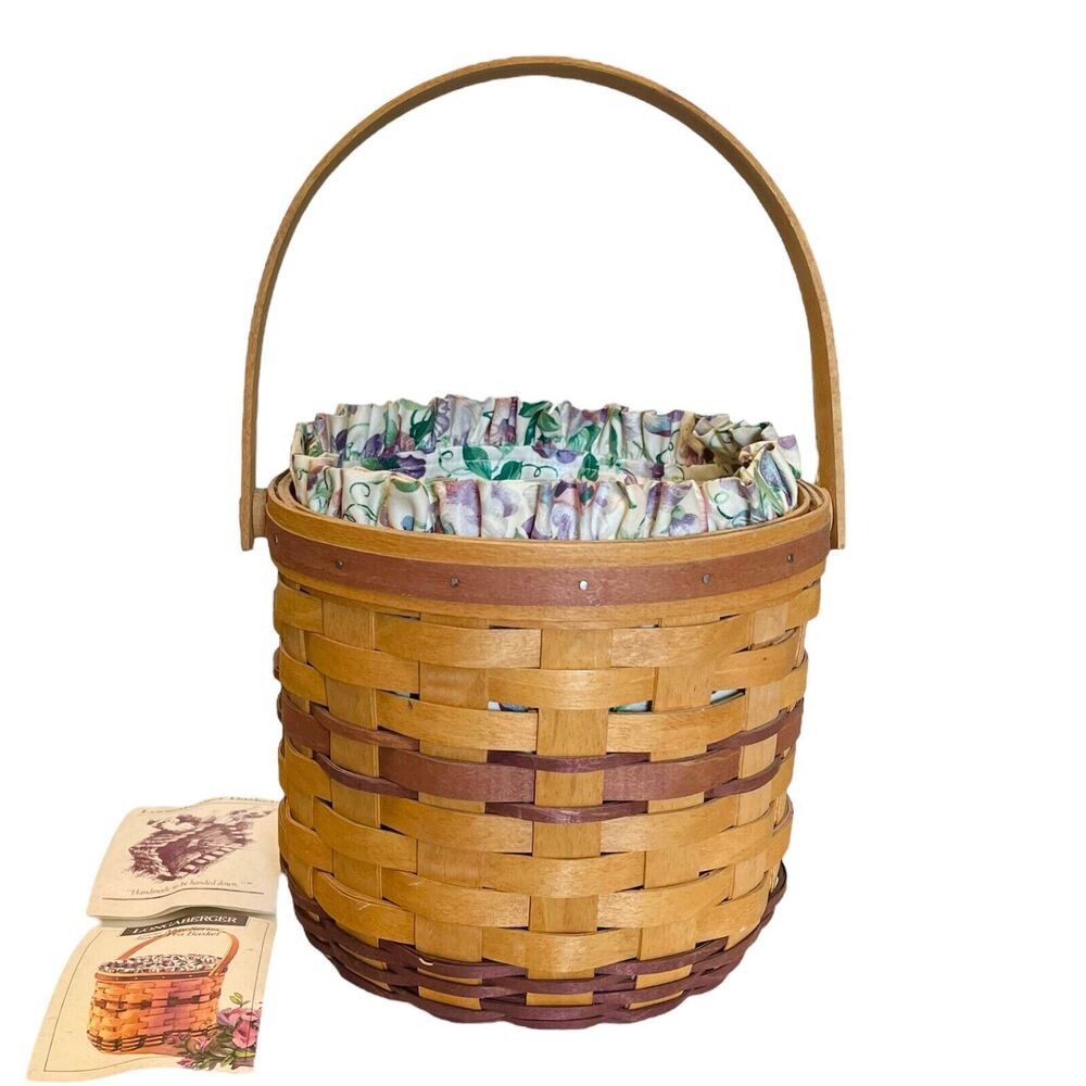 Longaberger Sweet Pea Basket Liner Protector Set 1996 May Series Usa Made 9" Vtg